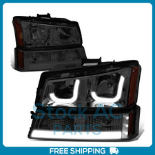 Headlights Led Drl Bumper Lamps Smoked For 2003-2007 Silverado Avalanche J-halo