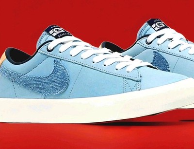 Nike Blazer Low GT Men's Blue/White Leather Low Top Lace-Up Sneakers Rubber