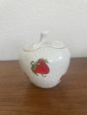 Porcelain Lourioux Bowl White With Strawberries France 5”x4.5” Perfect Condition