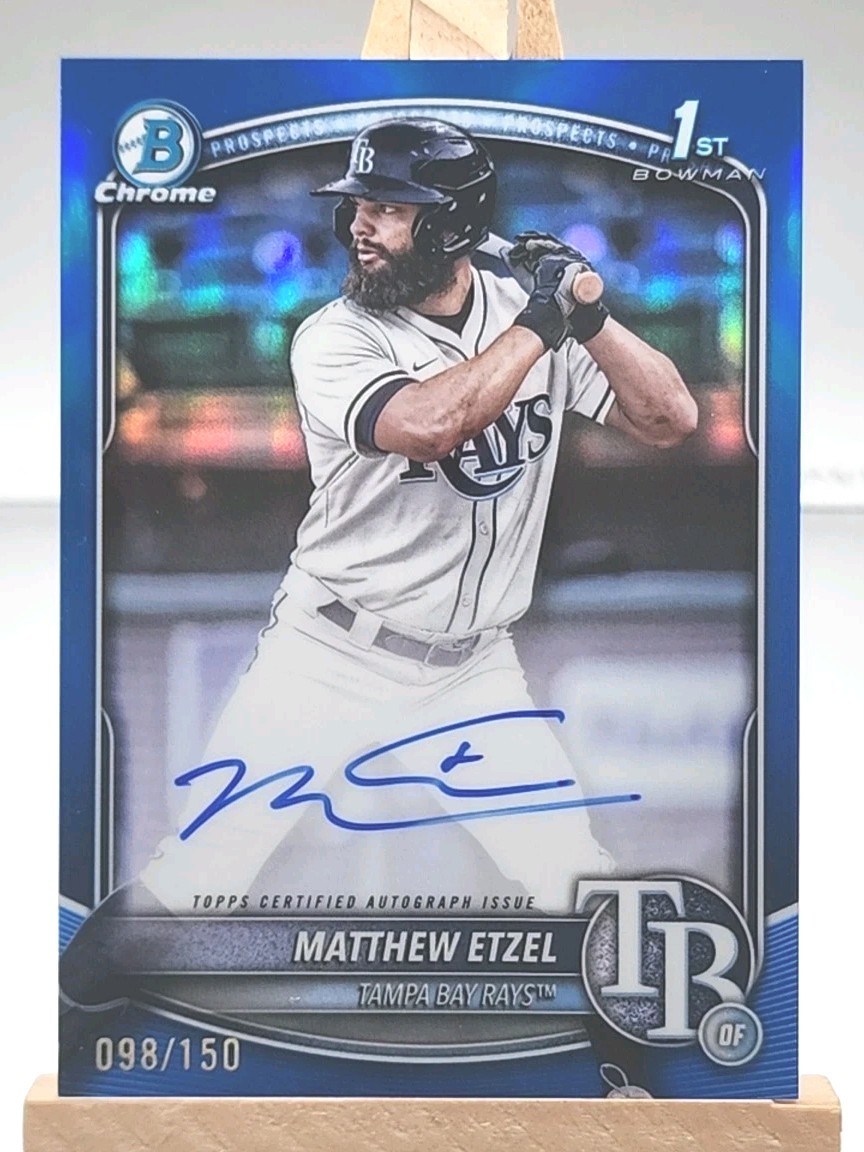 Matthew Etzel 2025 1st Bowman Chrome Auto /150 True Blue Refractor Rays Prospect