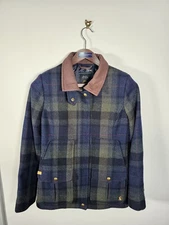 Joules Tweed Field Coat Women's UK 10 Blue & Green Tartan Check Jacket Wool