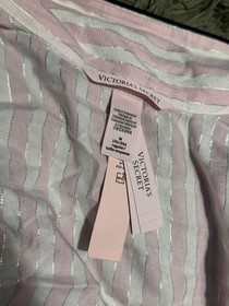 Victoria's Secret Pink & White Striped Satin Button-Front Pajama Top M