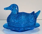 Cobalt Blue Duck On A Nest Trinket/Candy Dish Figurine Fenton Art Glass Vintage