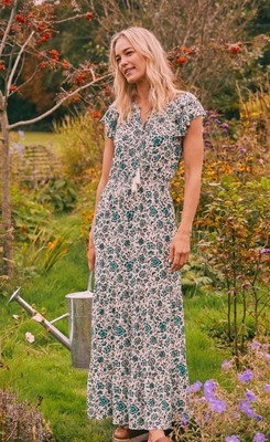 Fat Face Stevie Sketched Maci Dress Blue Ivory Floral New Sz 2 XS