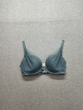 Chantelle Women Bra 34 Blue Lace Adjustable Strap Hook  Eye Full Coverage