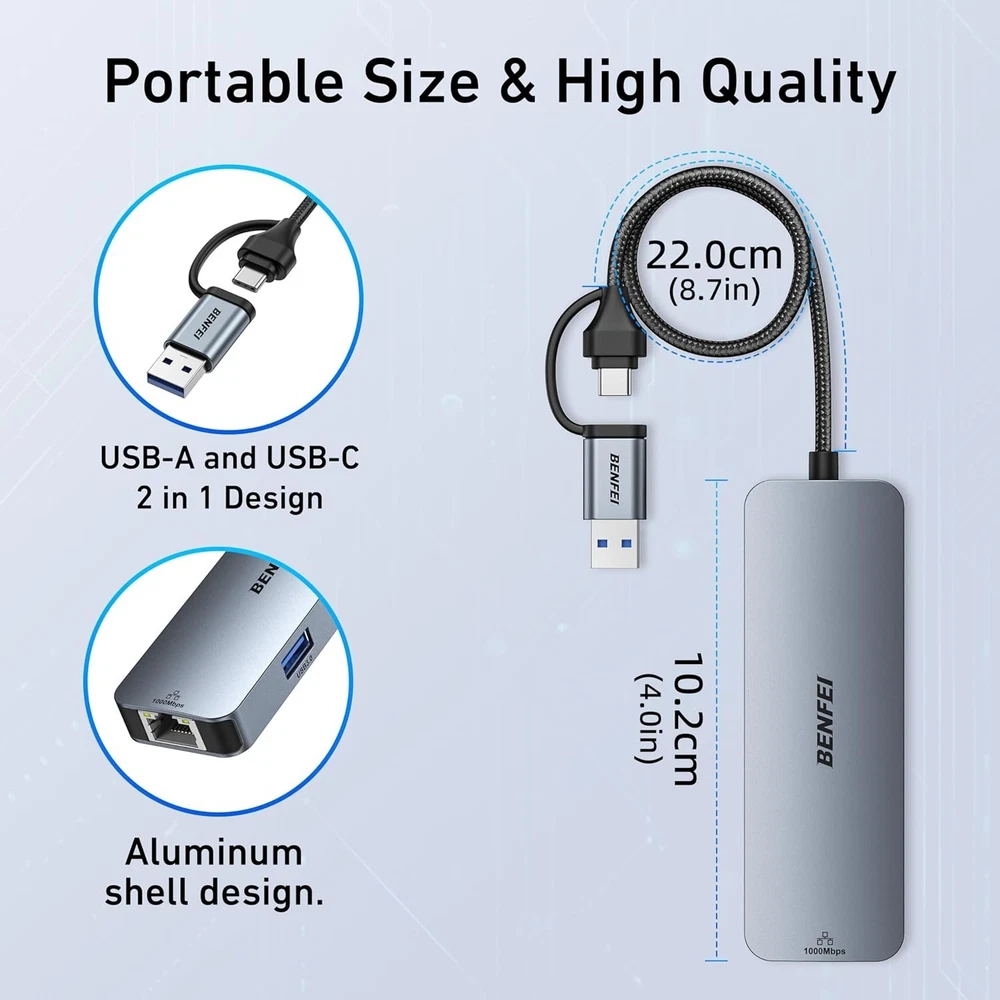Benfei 5-in-1 USB C Hub with 3 USB 3.0 Ports and Gigabit Ethernet