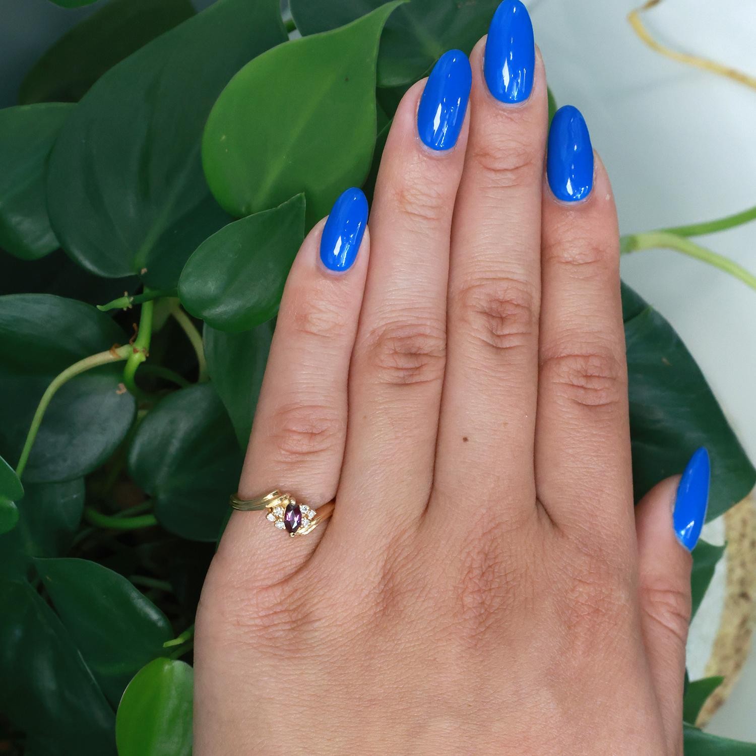 Ruby Solitaire Diamond Accent Swirl Ring 14K Yell… - image 2