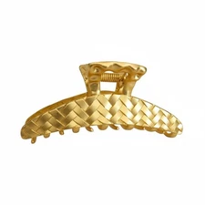 Gold Tone Weave Texture Metal Hair Claw Clip