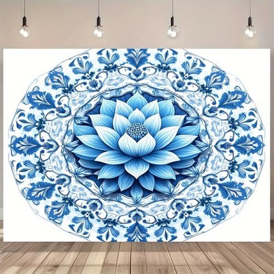 1pc Bohemian Blue Mandala for Lotus Flower Wall Tapestry - Intricate Polyester