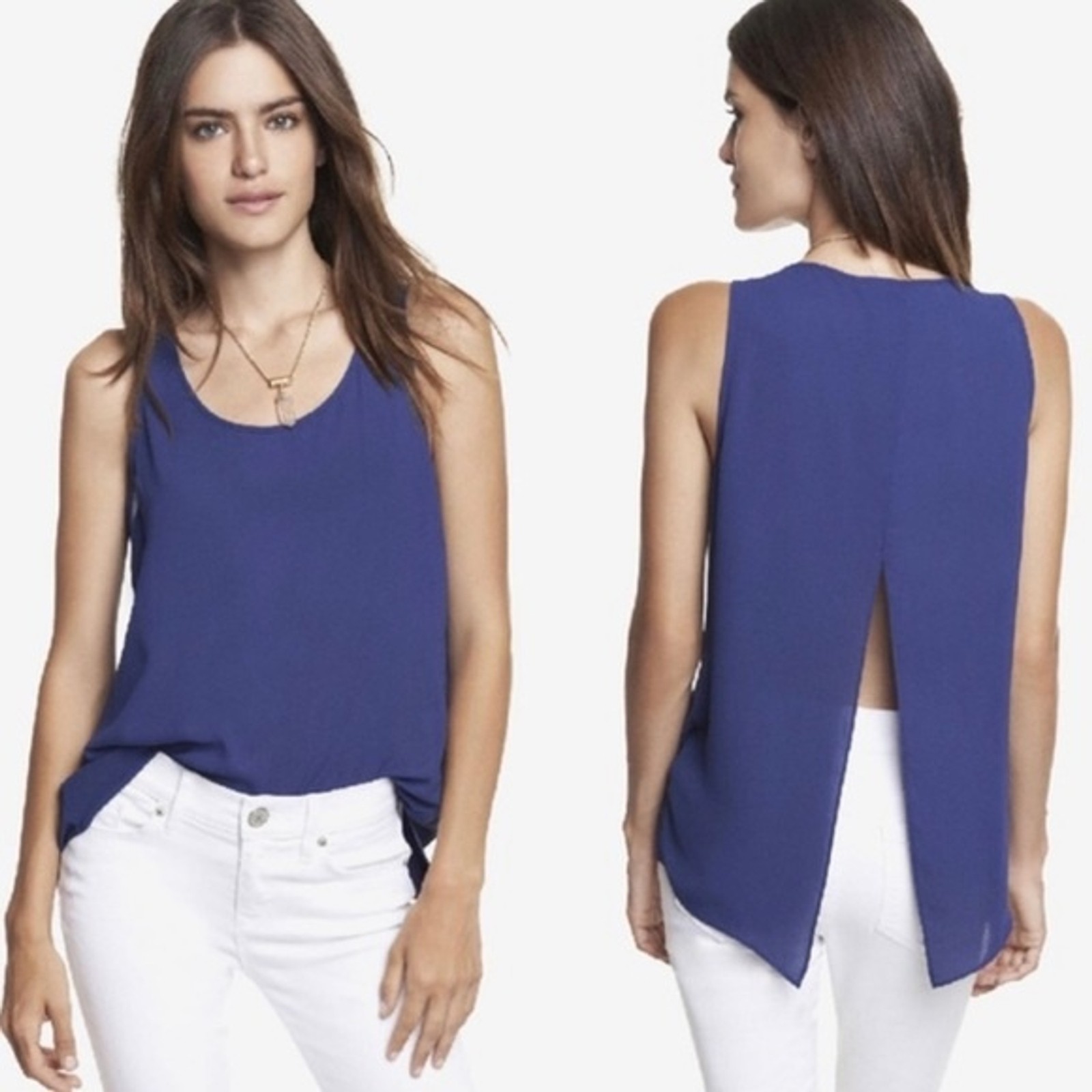 Express navy blue split back tank size small - image 1
