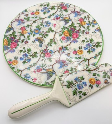 Vintage Royal Tudor Ware Lorna Doone Chintz Bird Rose Cake Plate Charger Server