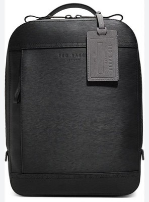 Ted Baker Black Leather Backpack Soft Case Adjustable Straps Men Travel Bag