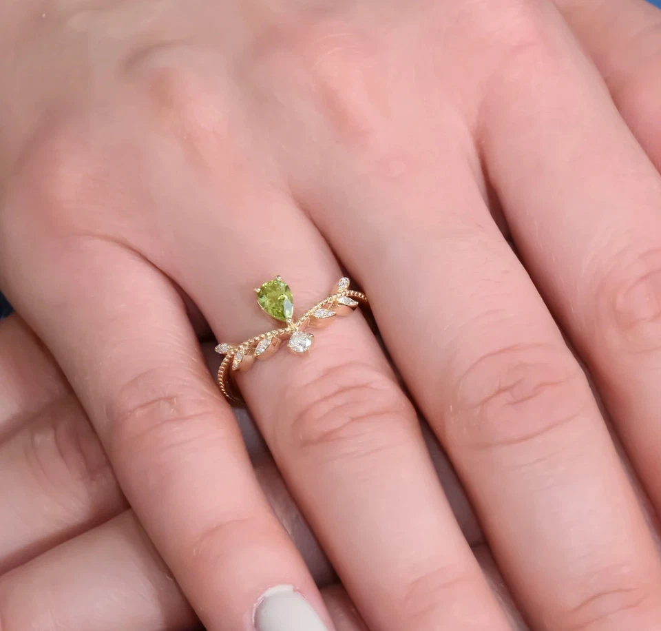 peridot rings engagement rings moissanite ring gold plated 925 silver rings - Image 2 of 4