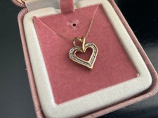 10K Yellow Gold Diamond Open Heart Necklace 18.5”