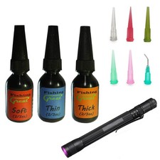 Fly Tying UV Glue & Light Combo: Thick, Thin, Soft - 3 Bottles + 395nm Light