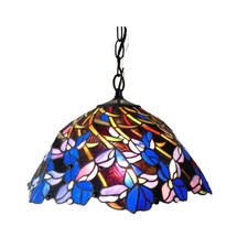 Stained Glass Ceiling Pendant Light Fixture Tiffany Style Floral Design