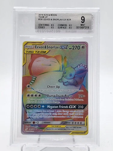 EEVEE & SNORLAX GX 2019 POKEMON SUN & MOON TEAM UP SECRET 191/181 BGS 9 Q0895