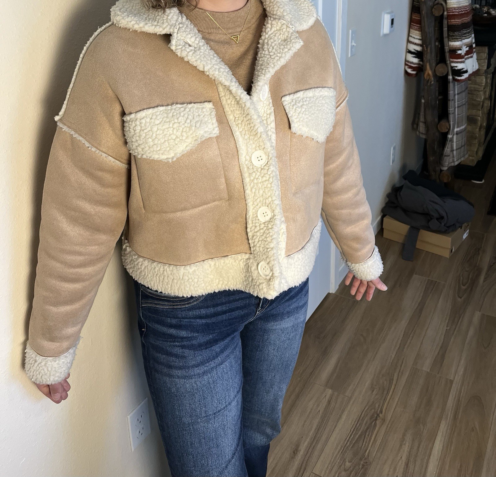 Stella Tweed Collared Button Jacket Beige Ivory L… - image 1