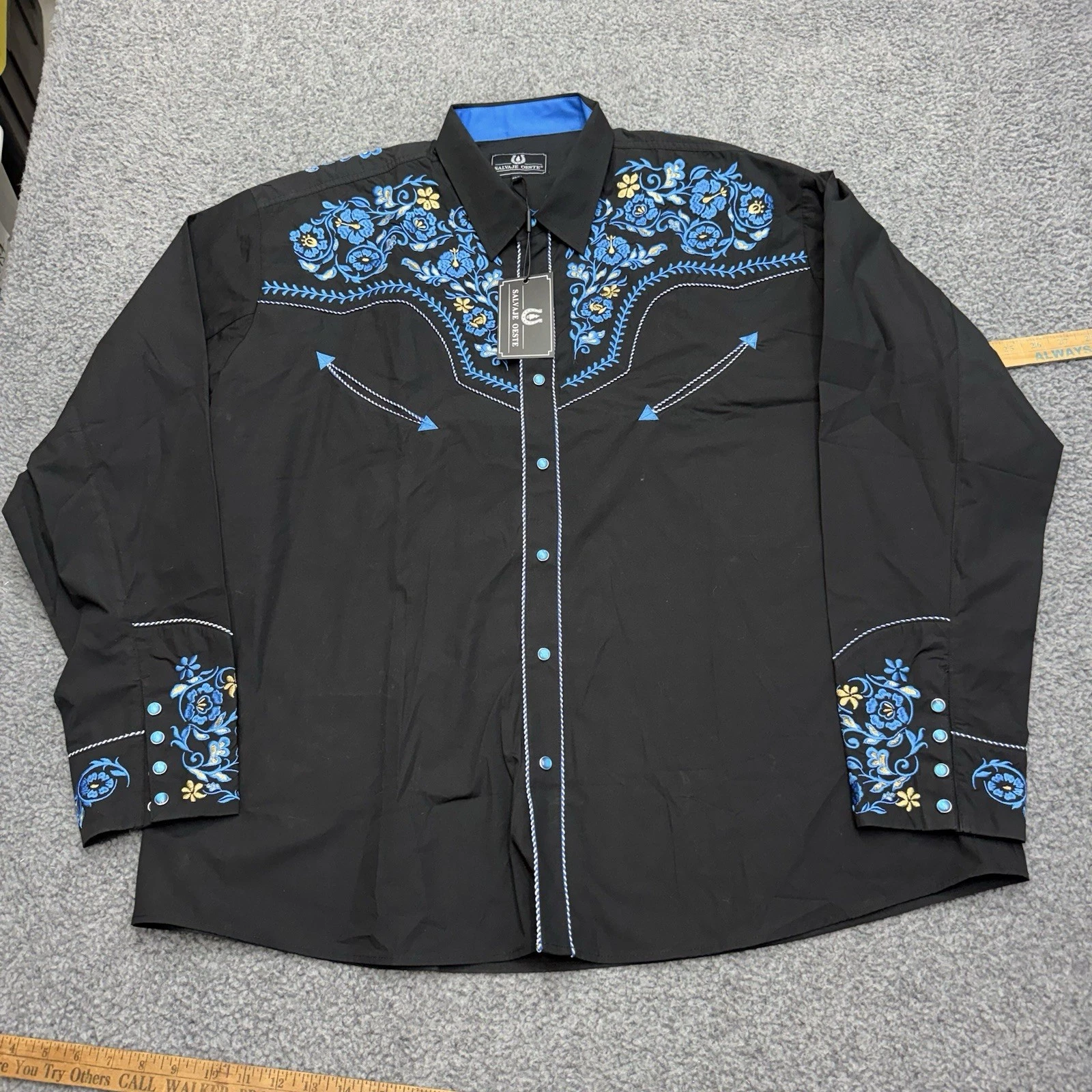 Salvaje Oeste Shirt Mens 3XL Embroidered Western Pearl Snap Rodeo Cowboy Floral