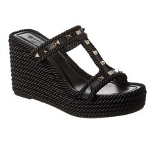 SZ 8 Valentino Garavani Rockstud Slip-On Wedge Sandals Black/Gold