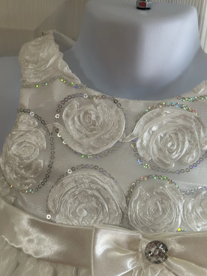 Niñas Pequeñas 2T Niñera Blanco Elegante Formal Rosa Vestido Comunión Boda Fiesta Foto 3 de 4