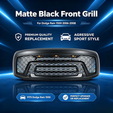 Us Stock Front Grill For Dodge Ram 1500 2006-2008 Matte Black W Led Fast Ship Us Stock Front Grill For Dodge Ram 1500 2006-2008 Matte Black W Led Fast Ship