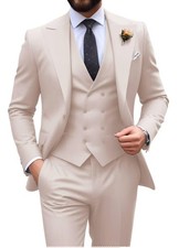 Mens Suit Slim Fit 3 Piece Double Breasted Suit Men Formal Tuxedo Set Casual ...