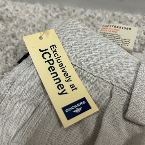 Dockers Linen Pants Mens 36X32 Pleated Relaxed Gray Herringbone New with Tags - Picture 10 of 10