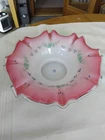 Antique Victorian Pink & Milk  Glass Ruffled Edge Basket or Brides Basket Dish