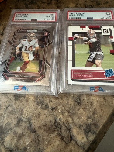 2022 Panini Prizm Brock Purdy RC #353 Rookie SF 49ers PSA 10 & #374 Donruss PSA9