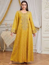 Women Embroidery Abaya Muslim Maxi Dress Sequin Party Gown Kaftan Robe Ramadan