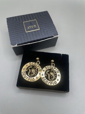 Vintage 1992 Avon GoldTone Sign of the Zodiac Scorpio Dangle Post Earrings NIB