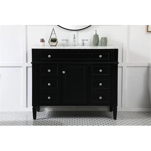 Elegant Decor Park Avenue 42" Metal MDF Marble Single Bathroom Vanity in Black - Picture 7 of 8