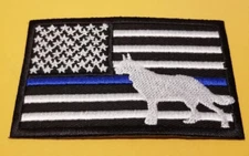 Blue Line U.S. Flag POLICE K-9 Embroidered Patch 2x4"