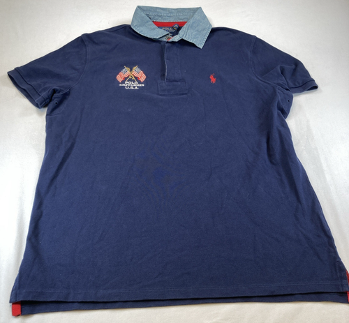 NWT Polo Ralph Lauren Navy USA Polo Shirt, Contrasting Collar, Flag Logo, Size L