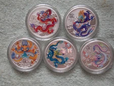 2024 Australian Silver Lunar DRAGON Series III Colorized 1/2 oz (5 coin set)