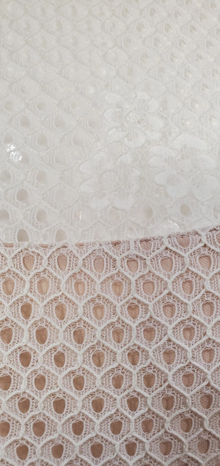 OFF WHITE Abito a tubino Jump Apparel panna bianco sporco fodera nuda floreale pizzo nido d'ape 5 6