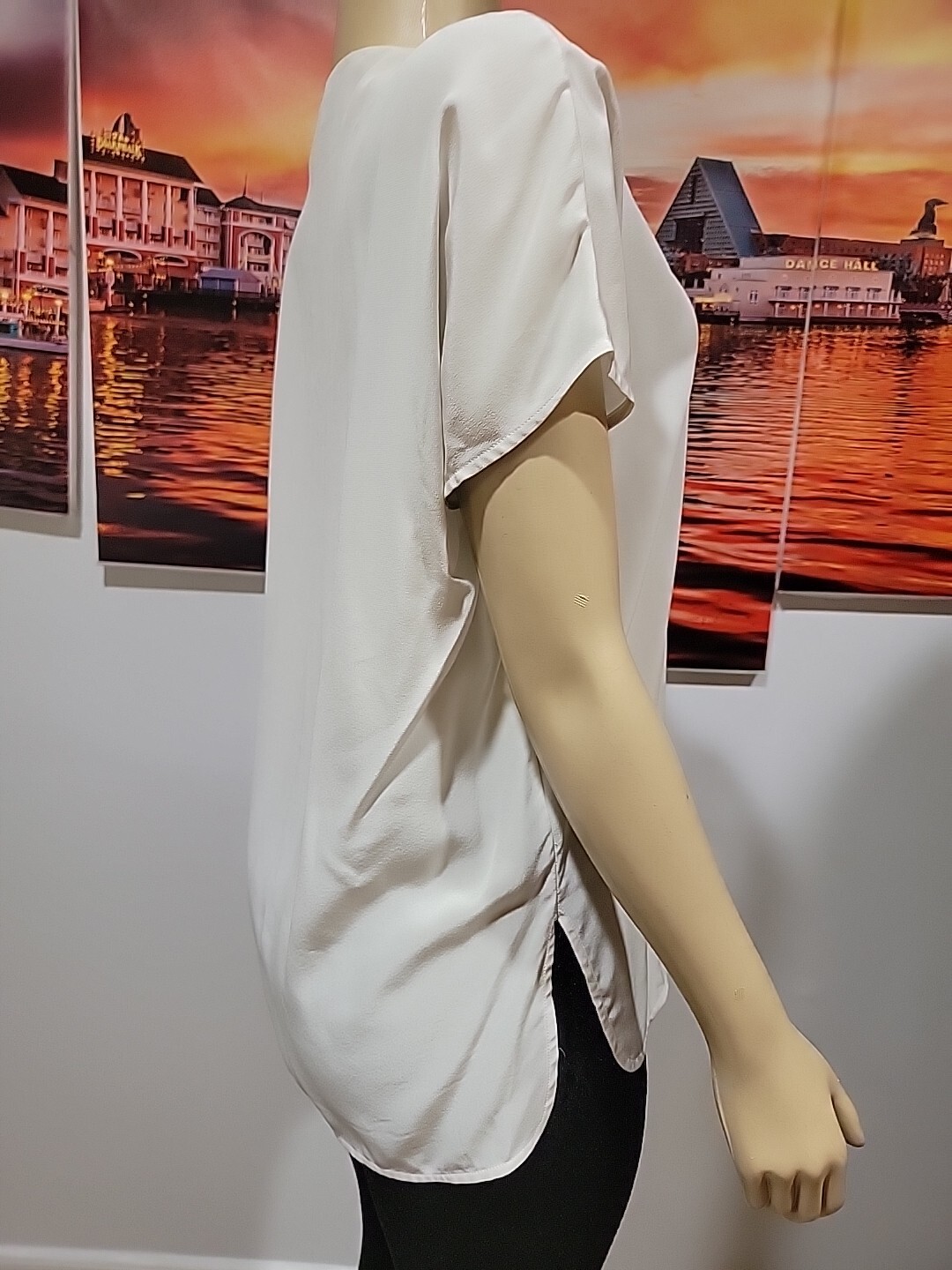 Vince 100% Silk Crepe de Chine Blouse Tunic XS Off White Crochet Accent #C thumbnail 4