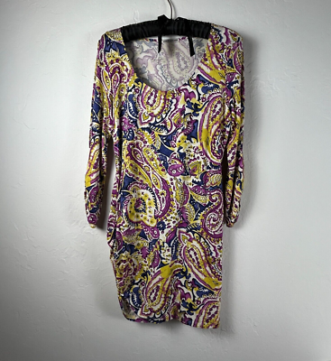 Loris Azzaro Women Scoop Neck Paisley Print Long Sleeve Ruched