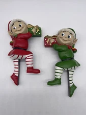 Plow & Hearth Christmas Elf Elves Red Green Door Frame Corner Decoration Pixie