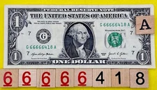 Leading Five in a Row 6s Quints ￼Six Fancy Serial Number One Dollar Bill 2021 DC