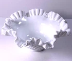 Fenton Hobnail Milk Glass Double Crimped Ruffled Rim Round Bowl 9 1/2" - Vintage