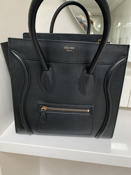 Authentic CELINE Micro Luggage Leather Tote Bag Black Smooth Leather