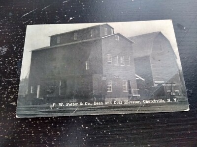 1913 F.W. Potter Co Bean and Coal Elevator Churchville NY Advertising Postcard