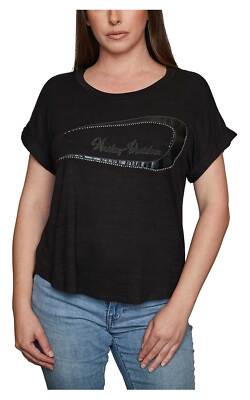 Harley-Davidson Women's Embellished Strider Scoop Neck Short Sleeve Tee, Black