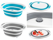 Image of 7L Silicone Collapsible Washing Up Bowl with Plugged Drain Basin Camping Compact