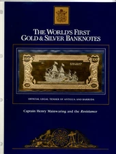 23kt Gold & Silver UNC $100 Antigua 1981 Banknote- Mainwaring & the Resistance