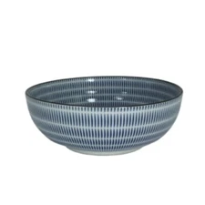 Japanese Ramen Noodle Rice Bowl 7.5"D Porcelain Tokusa Blue Lines Made in Japan