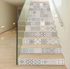 TUOKING 13 Strips Stair Stickers PVC Decals Self-Adhesive 39"x7" Glazed Tile
