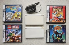 2 Nintendo DS Lite Consoles w/ Stylus Charger & 4 Games Tested Working Lego